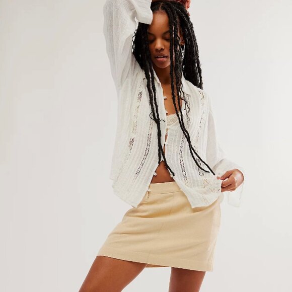 Free People Can't Blame Me Linen Mini Skirt in Bleached Sand - Picture 2 of 7